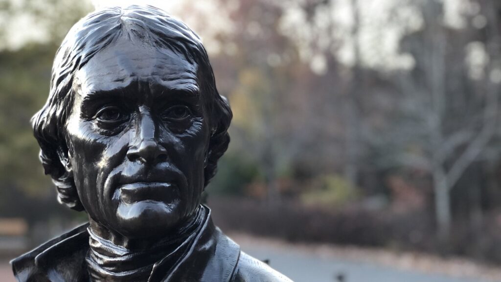A statue of Thomas Jefferson, who drafted the Declaration of Independence and served as the third President of the United States.