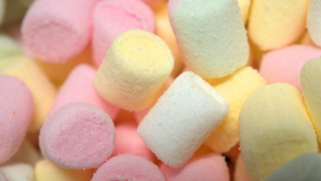 A pile of pastel-colored marshmallows.